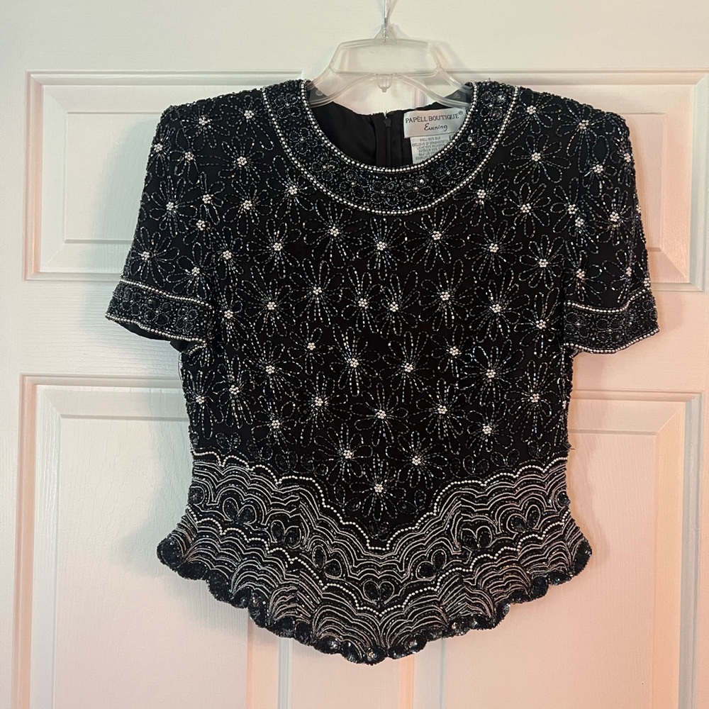Papell Boutique Black Beaded Evening Dress - Picture 2 of 5